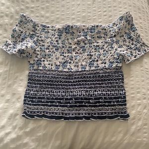 Blue Floral Smocked Top